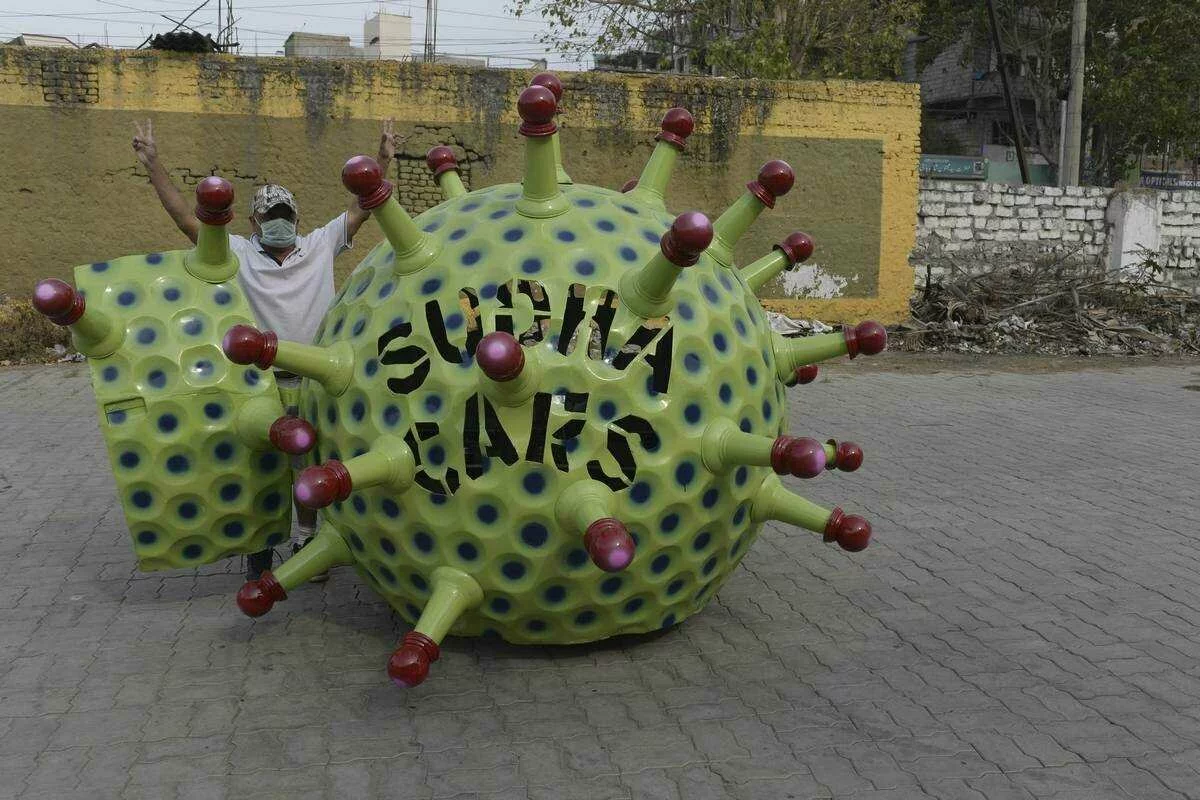 Sudhakar Yadav's wacky single-seater vehicle has been racking up the miles in the tech hub of Hyderabad to remind people of the dangers of Covid-19.