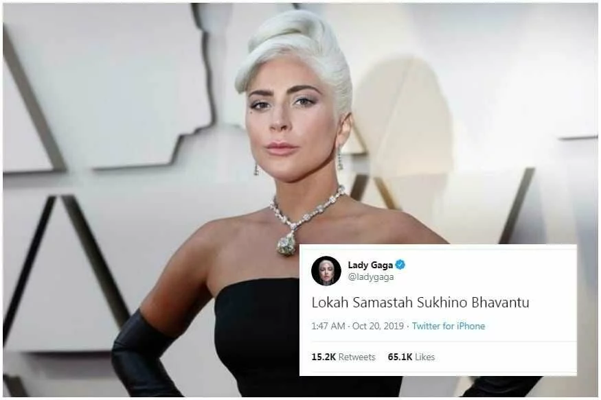 'Lokah Samastah Sukhino Bhavantu,' Gaga, who is recovering after falling off the stage while dancing with a fan at a concert on Thursday, tweeted.