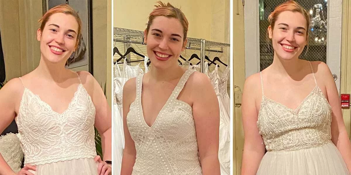 A bride tried on 6 dresses before finding the one, but then she had to postpone her wedding