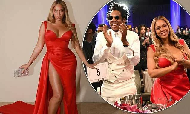 Beyonce puts on a busty display as she joins Jay Z at pre-Grammy Gala